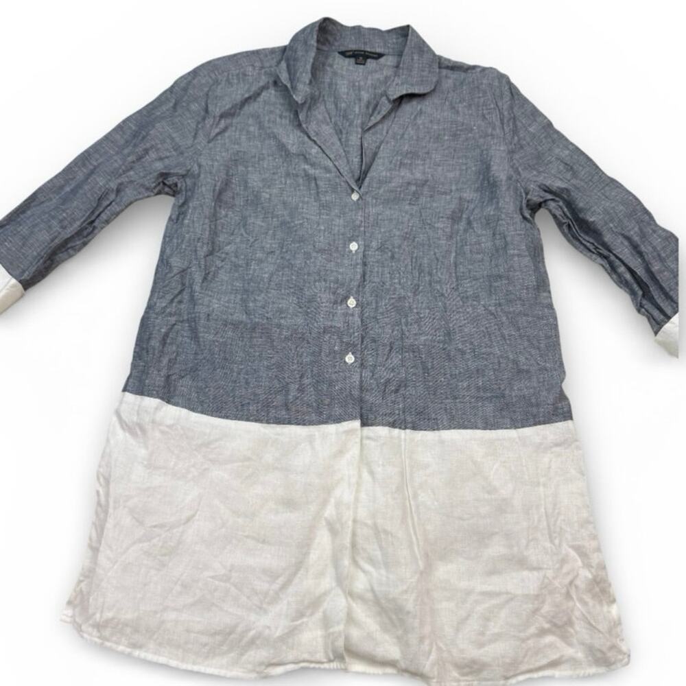 Brooks Brothers Womens 100% Linen Color Block Tunic Top Blue White Size 12